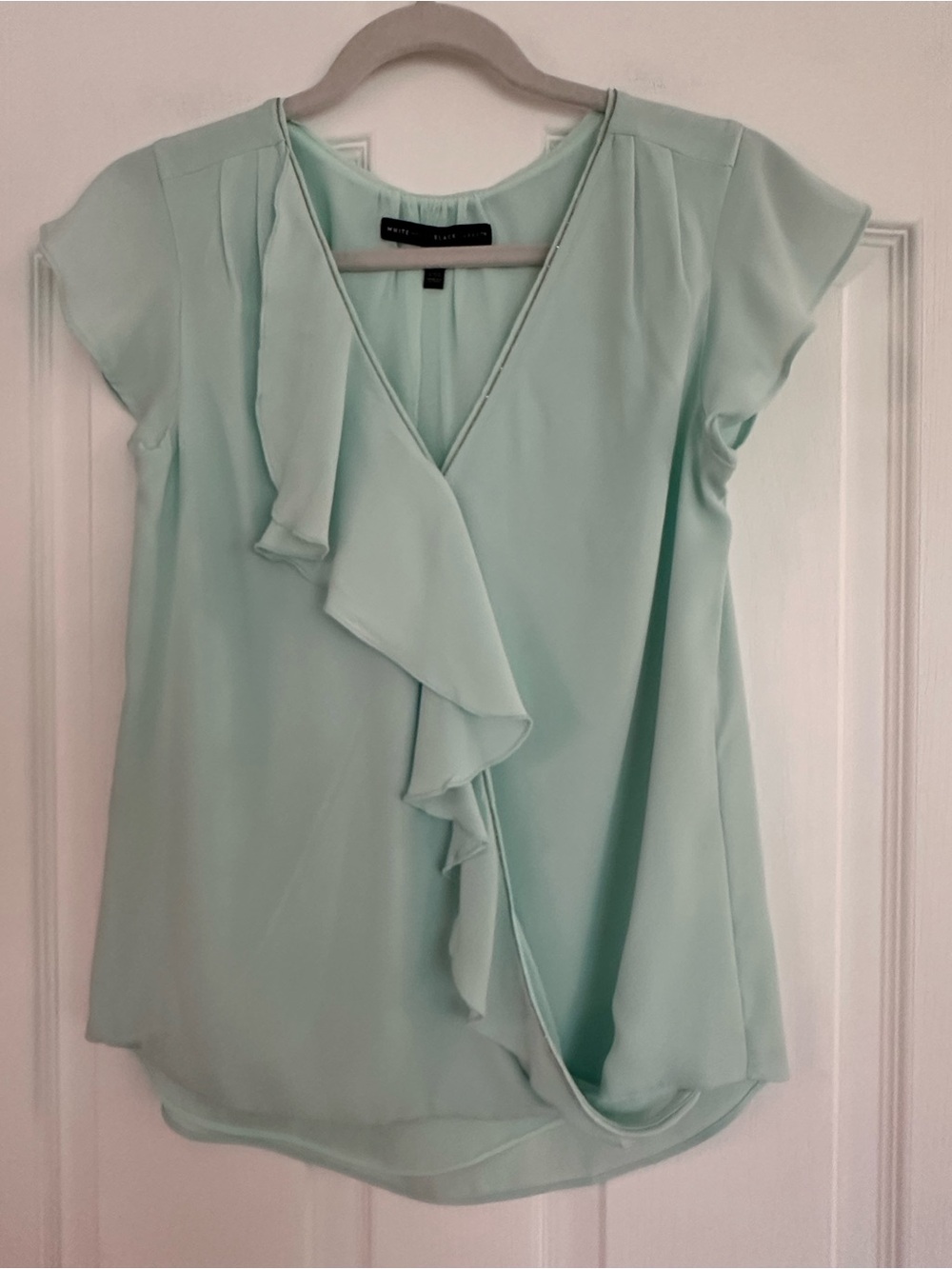 White House Black Market Mint Ruffle V-Neck Blouse - Women